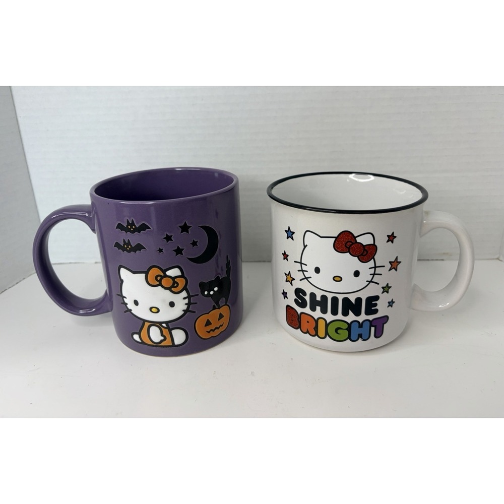Hello Kitty Mug Lot Halloween Purple‎ Shine Bright Rainbow Sanrio Ceramic Cups